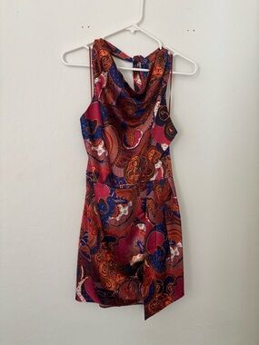 House of Harlow Satin Open Back Mini Dress Size 2 Paisley Print